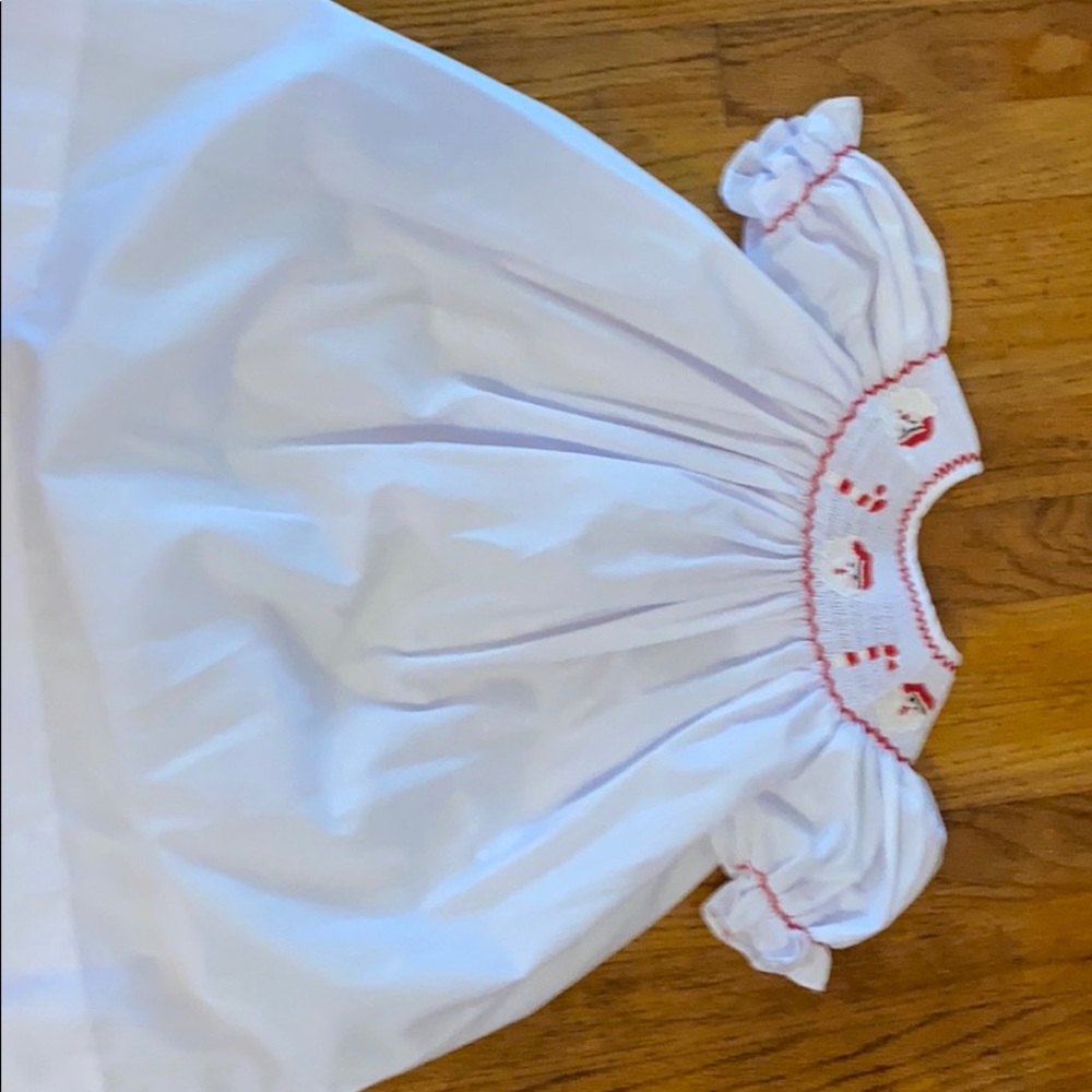Classic White Smocked Baby Dress with Red Detail